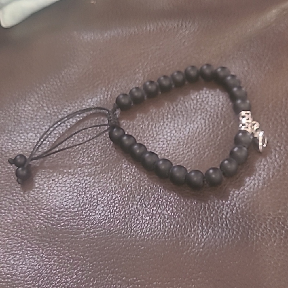 MEN'S BLACK BEADED ADJUSTABLE BRACELET NEW